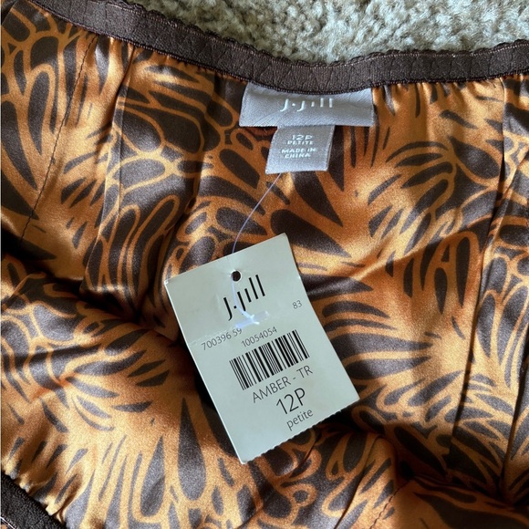 NWT J Jill 100% Silk Skirt Brown Orange Floral Size Petite Large 12 Flowy A Line - Picture 2 of 5